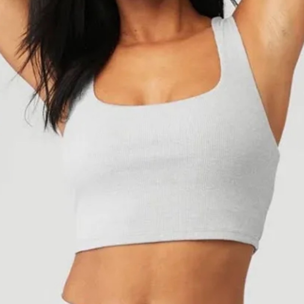 alo alosoft gray cropped square neck tank top ribbed